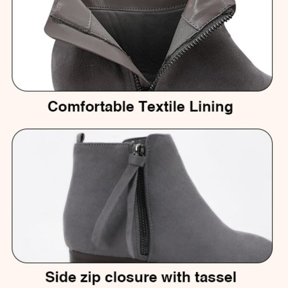 Women’s Booties Closed Toe Low Block Heel Ankle Boots Side Zipper Comfy Suede - Picture 3 of 8